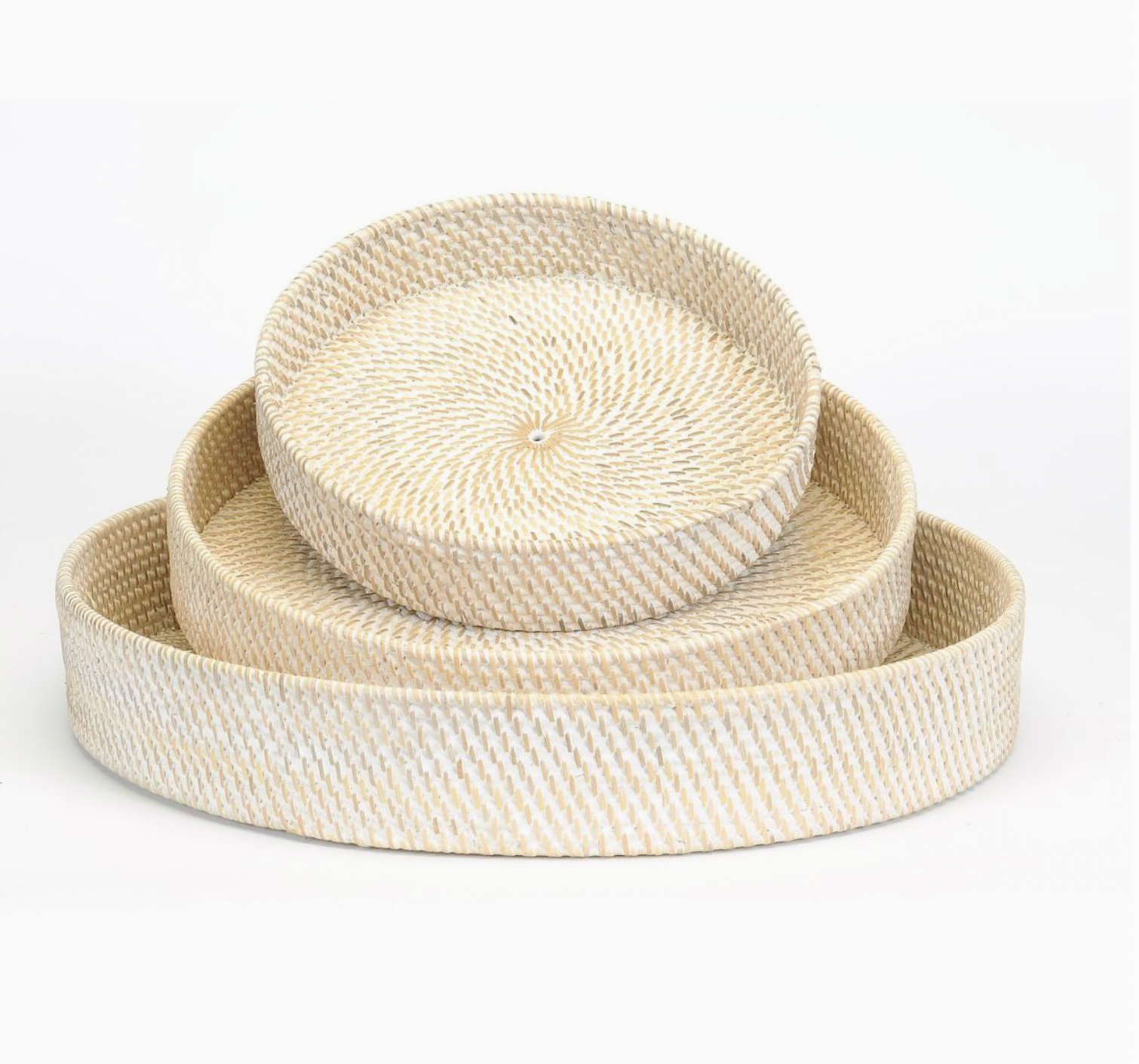 Round Hapao Rattan Tray Whitewash