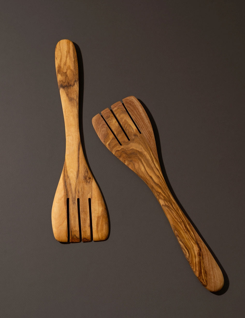 Natural Olive Wood Serving Spatula Forks - Pair