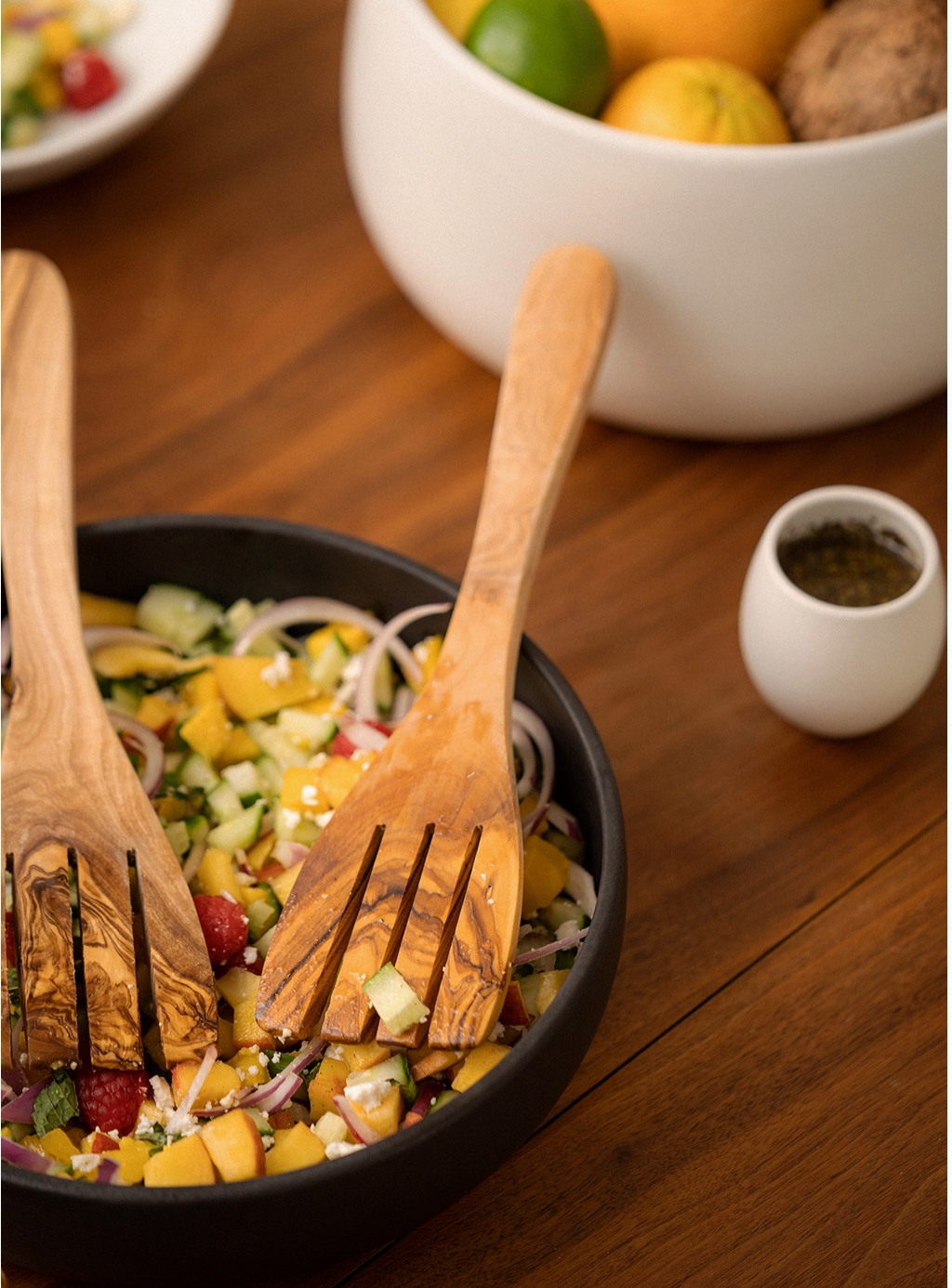 Natural Olive Wood Serving Spatula Forks - Pair