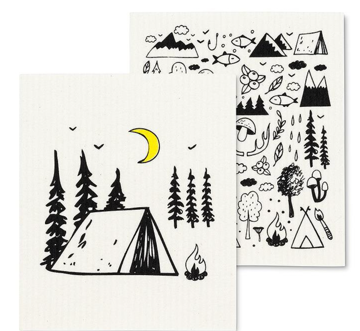 Camping Motif Dishcloths. Set of 2