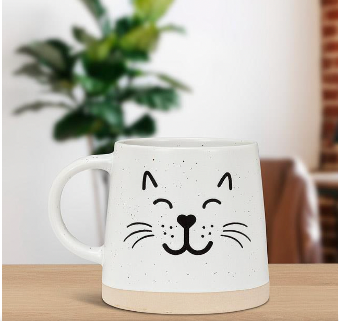 Wide Base Mug with Cat Face
