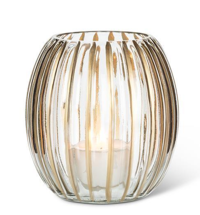 Small Ribbed Candle Holder with Gold Stripes