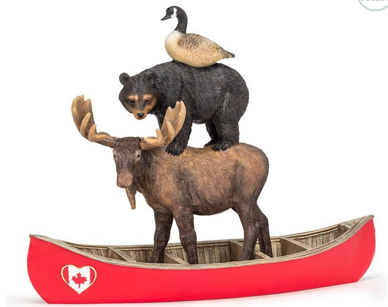Stacked Winter Animals in Canoe