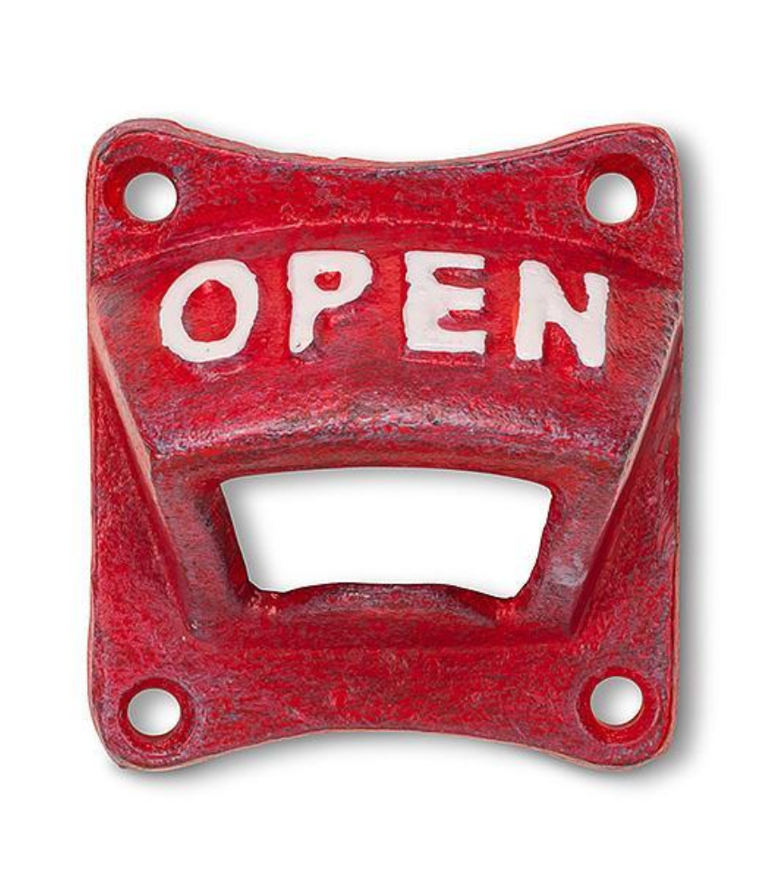 OPEN Bottle Opener-Antique Red