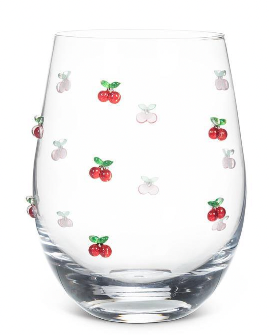 Stemless Wine Glass w/Cherries