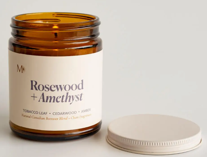 Rosewood + Amethyst | Canadian Beeswax Candle