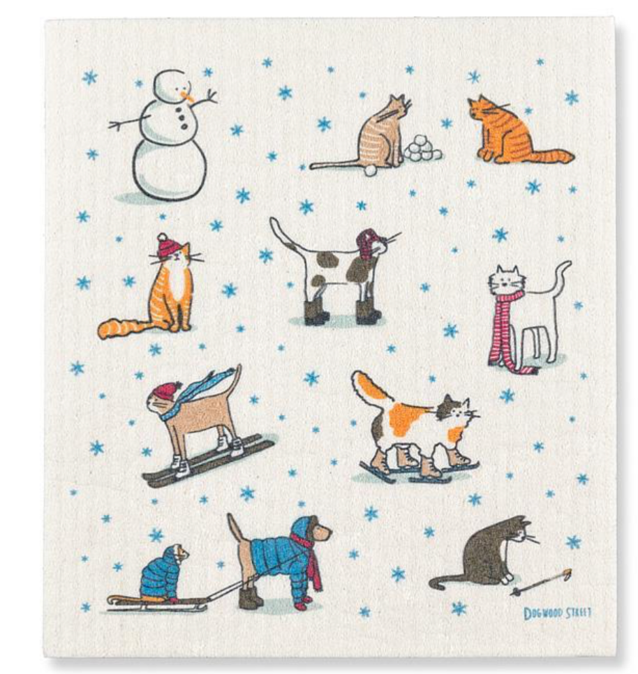 Winter Sports Cats Dishcloth