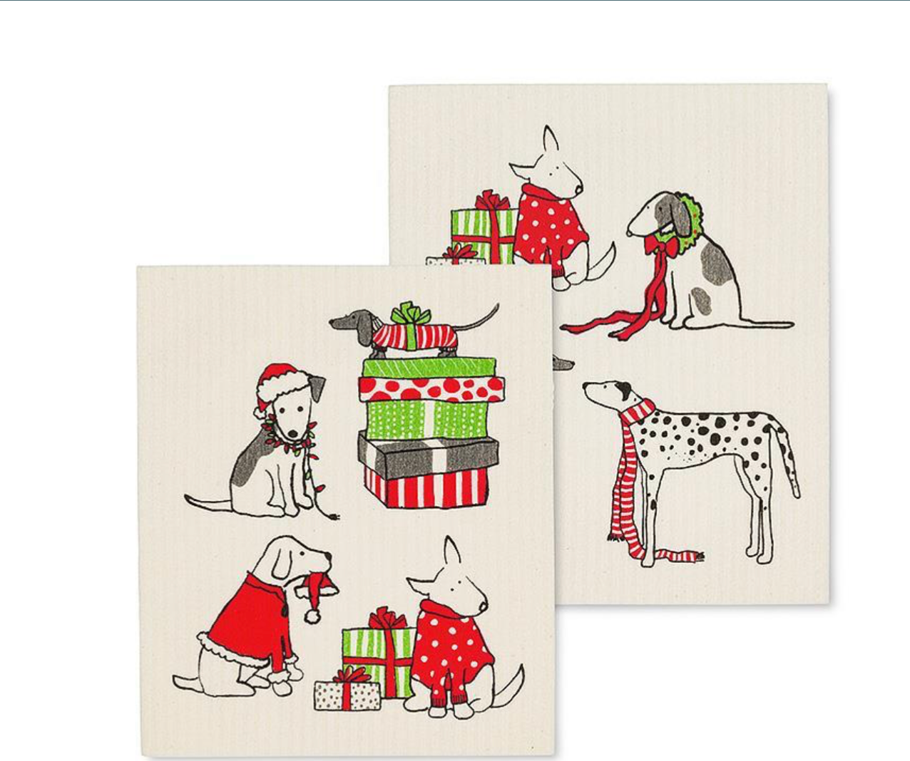 Holiday Dogs Dishcloths. Set of 2