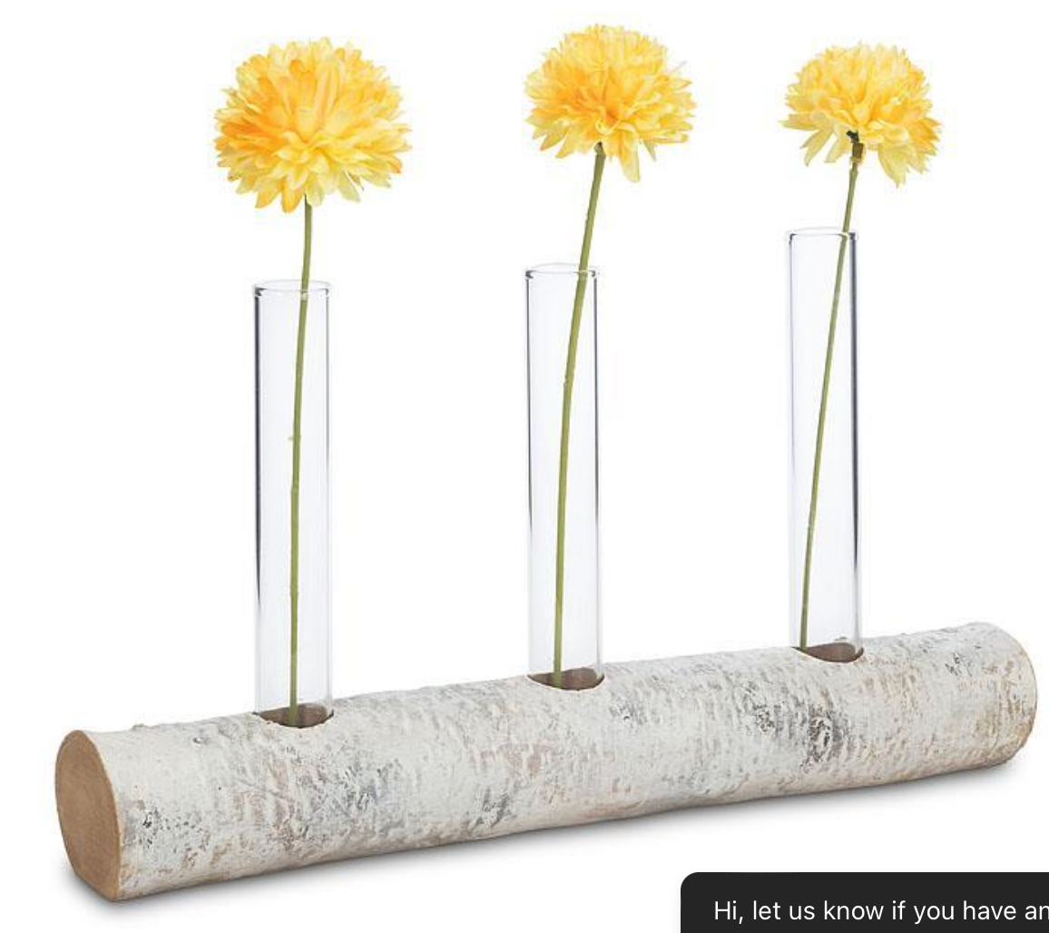Birch Log with Triple Vase
