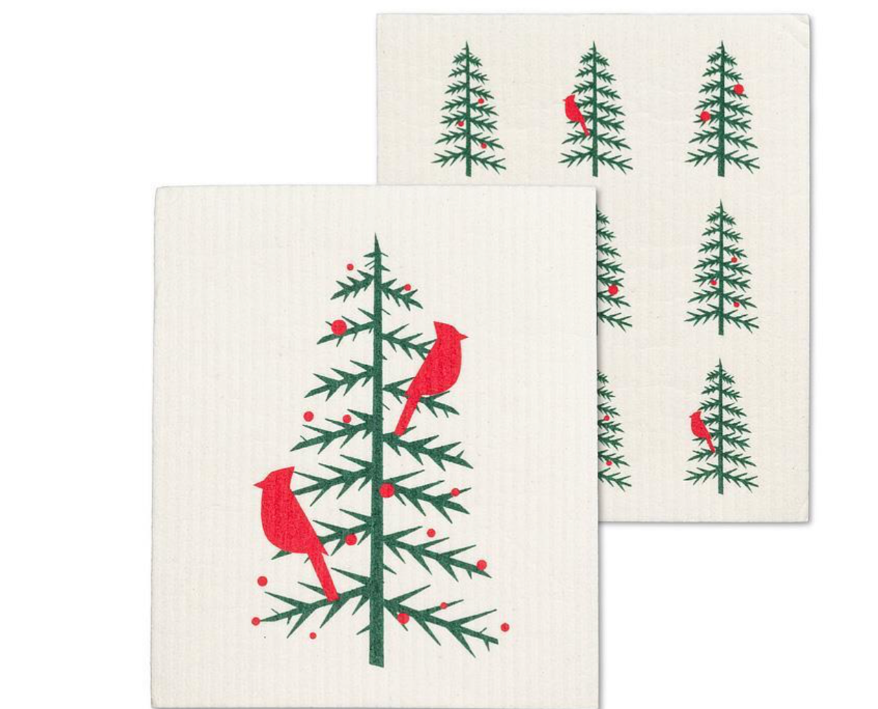 Cardinals in Tree Dishcloths. Set of 2