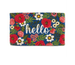 Floral Hello Doormat - Pink and Navy Blue