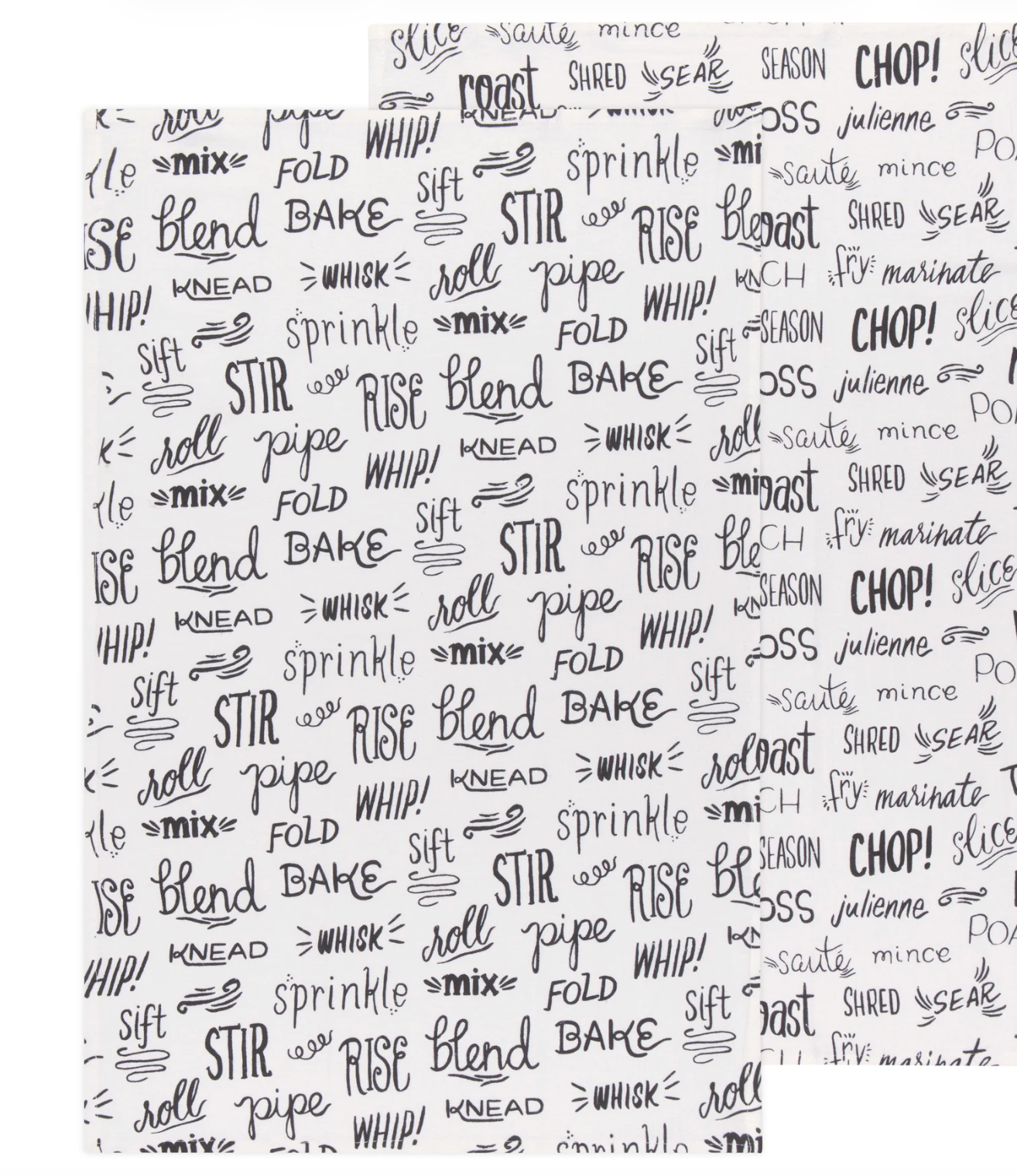 Kitchen Words Print Black Floursack Dishtowels Set of 2