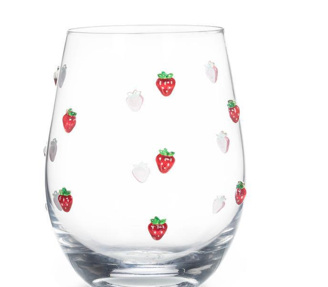 Stemless Wine Glass with Strawberries