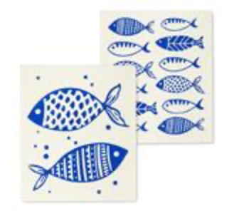 Simple Blue Fish Swedish Dishcloths