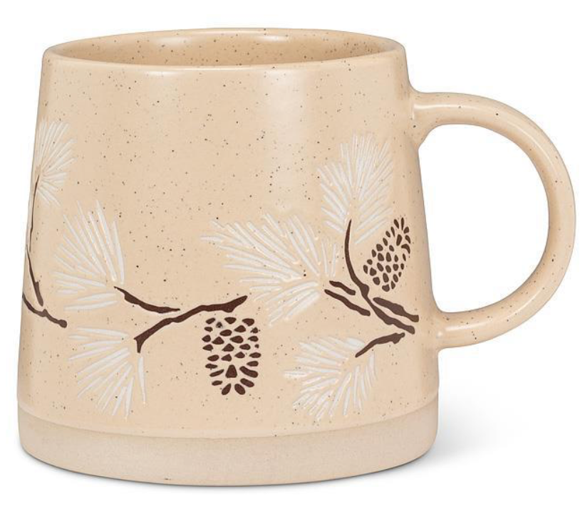 Wide Base Mug with Branches & Pinecones