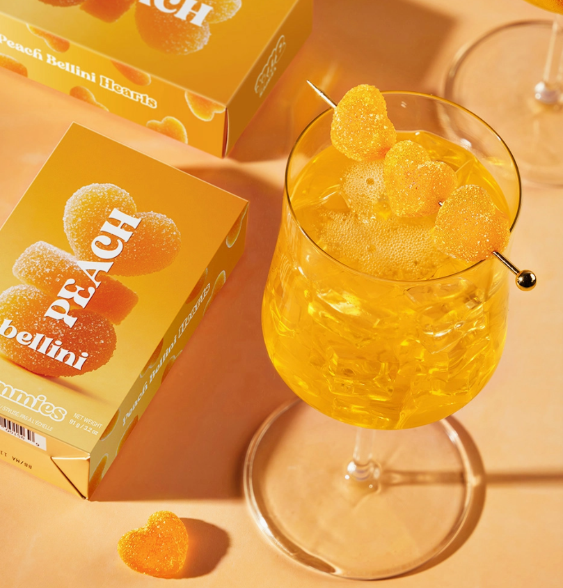 Peach Bellini Gummies, Chewy Candies, Alcohol-Free