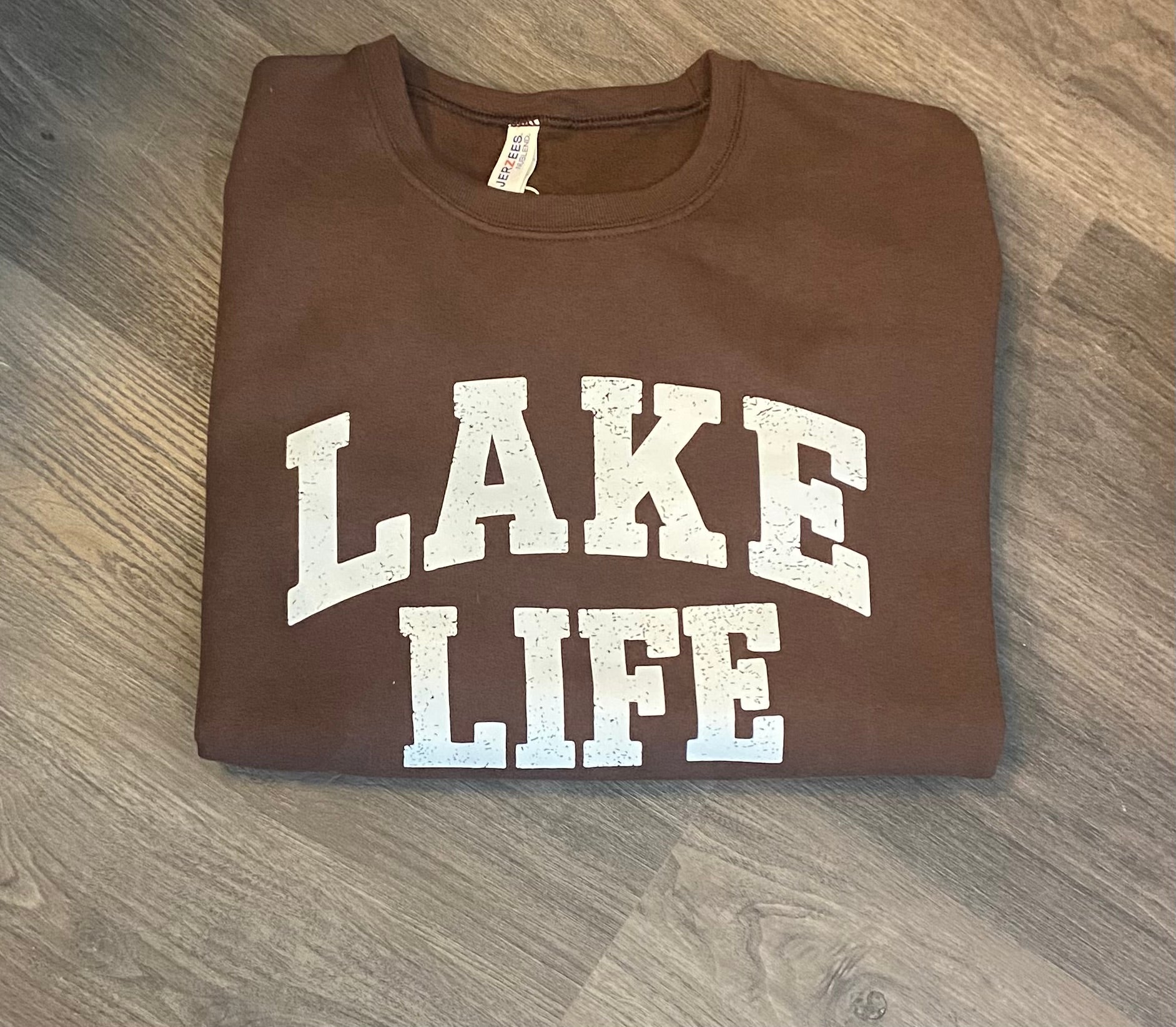 Lake Life Sweatshirt Crewneck Nature Lover Camping Sweater Brown