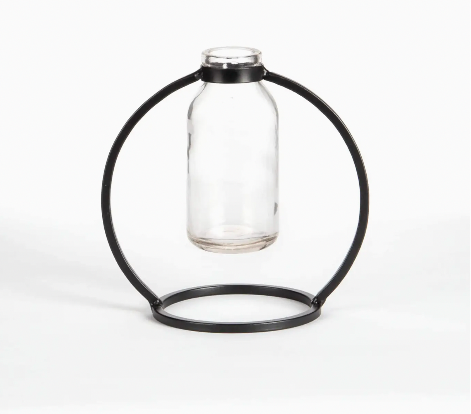 Glass Vase in Round Metal Stand