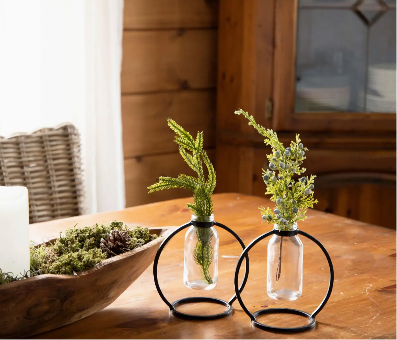 Glass Vase in Round Metal Stand