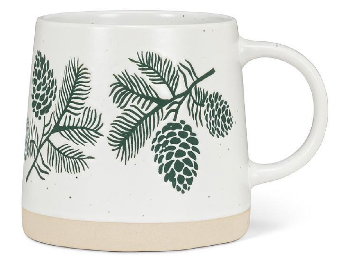 Wide Base Mug with Pinecones
