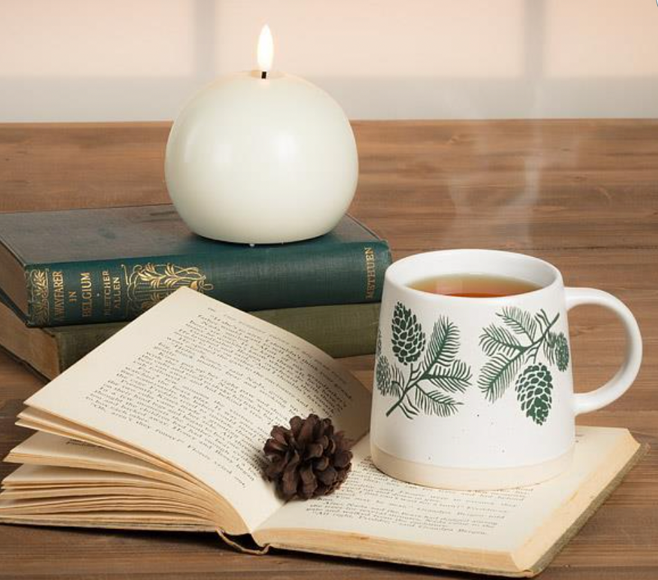 Wide Base Mug with Pinecones