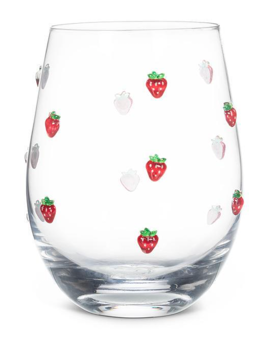 Stemless Wine Glass with Strawberries