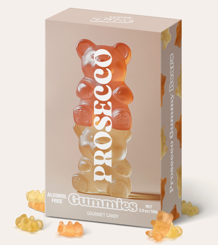 Prosecco Bear Gummies, Chewy Candies, Alcohol-Free