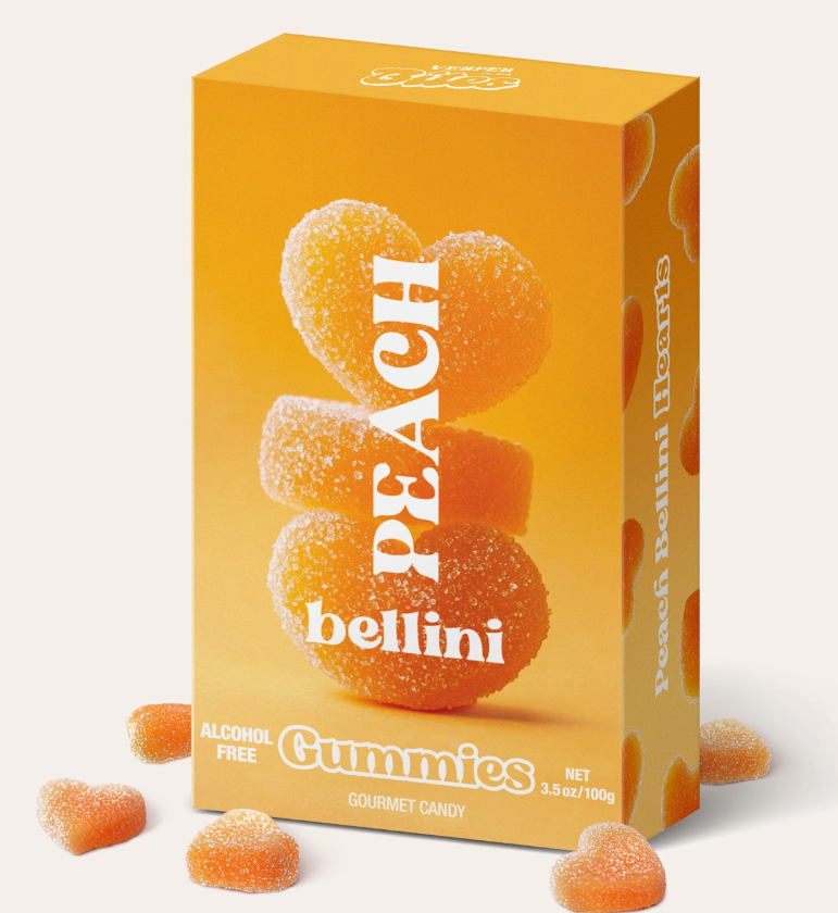 Peach Bellini Gummies, Chewy Candies, Alcohol-Free