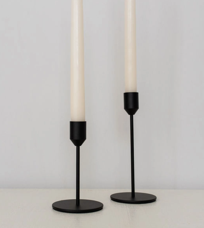 Inkwell Black Metal Modern Tapered Candle Holders | Set of 2