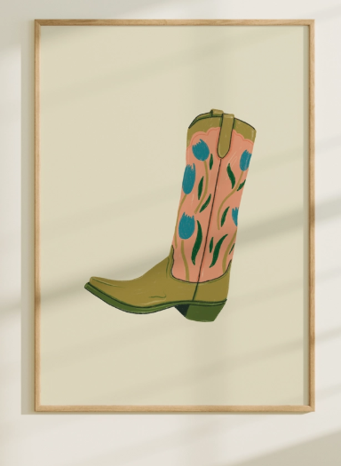 Western Floral Cowboy Boot Art Print