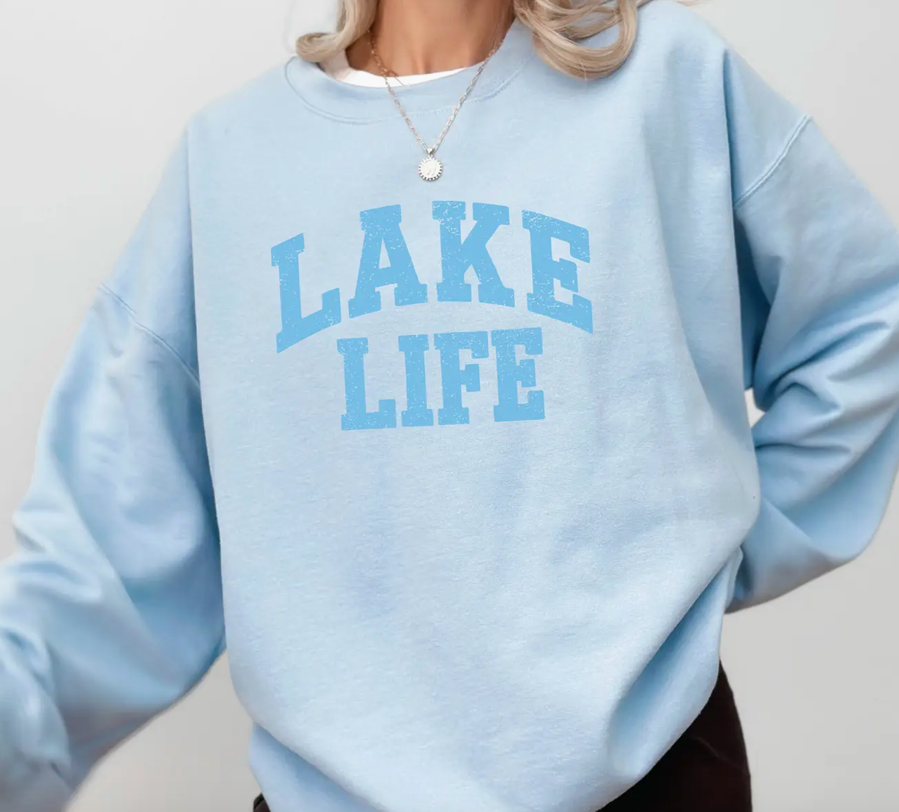 Lake Life Sweatshirt Crewneck Nature Lover Camping Sweater Light Blue