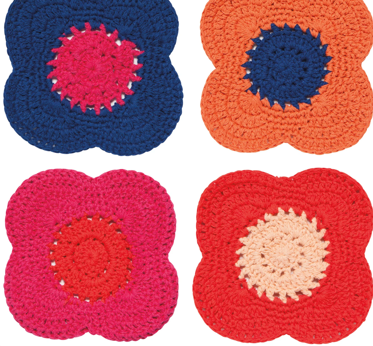 Poppy Crochet Coasters Set of 4 Assorted
