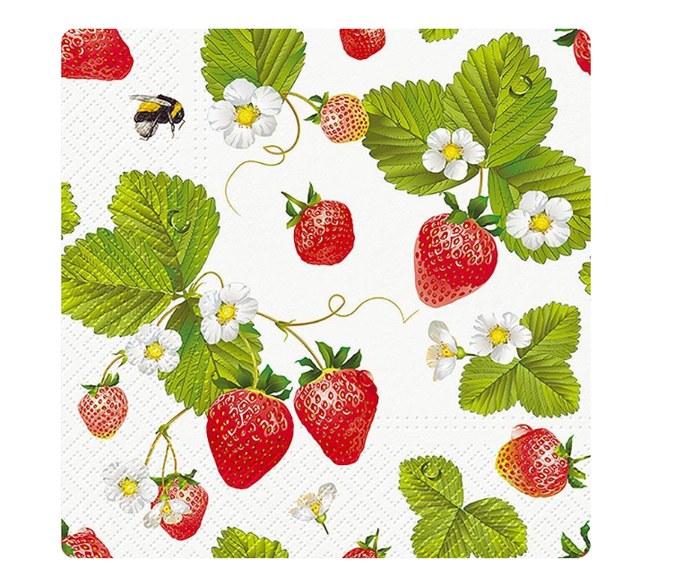 Luncheon Strawberries with Bees Napkins. 20 Pcs