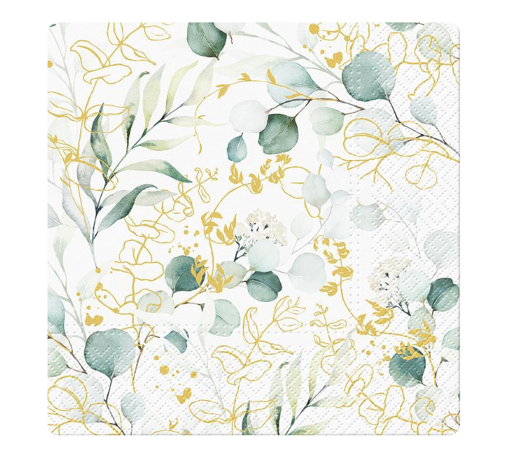 Luncheon Golden Eucalyptus Napkins. 20 Pcs