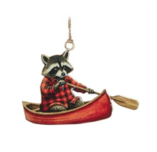 Paddling Raccoon in Canoe Ornament-3"H