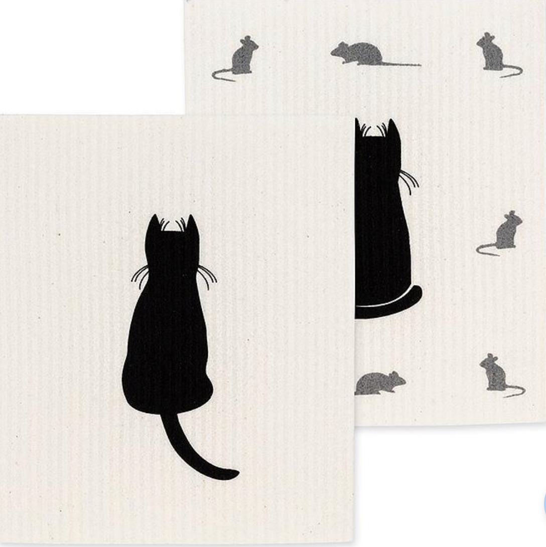 Cat & Mice Dishcloths. Set of 2