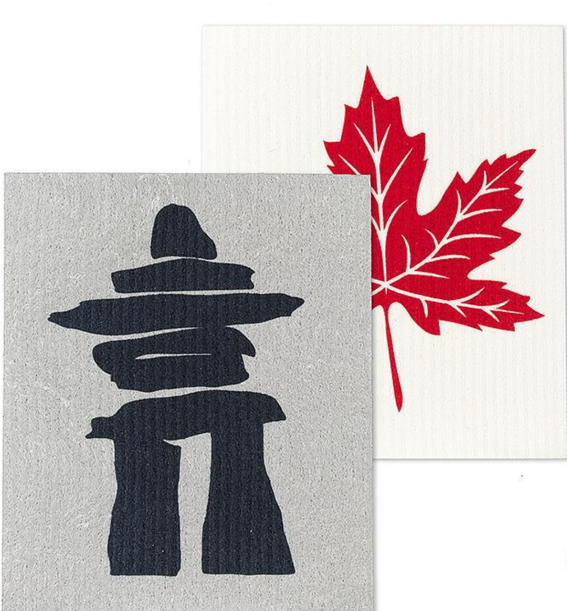 Inukshuk & Maple Leaf Dishcloths. Set of 2
